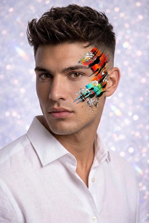 Male techno glitter and facepaint