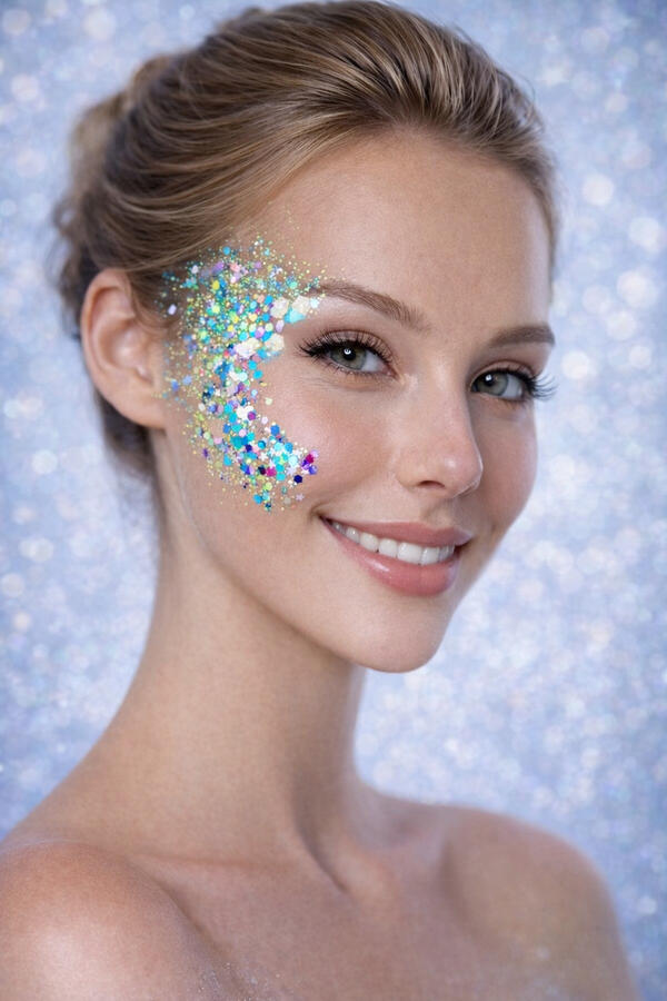 Half face rainbow glitter