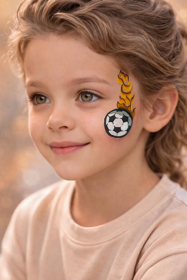 Flaming soccer ball face painting